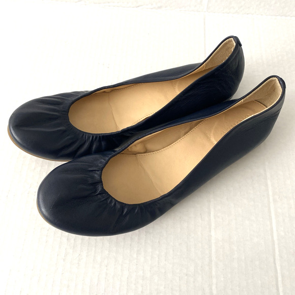 J Crew Cece Flat Ballet Navy Blue Leather Round Toe Slip On Italy 7.5 - Picture 4 of 8